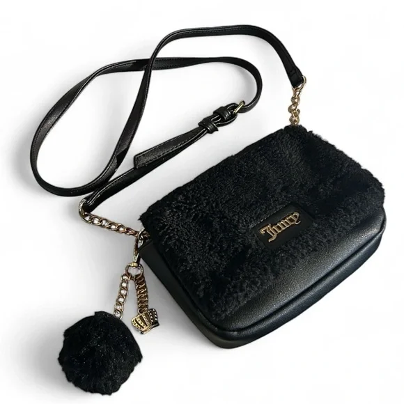 Juicy by Juicy Couture Crowning Glory Black Faux Fur Crossbody Bag with Charms - Picture 12 of 12